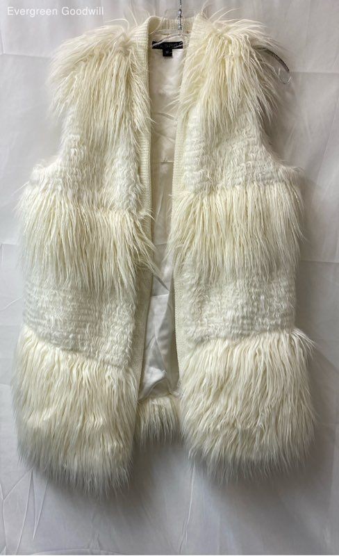Via Spiga Women's White Faux Fur Sleeveless Open Front Vest Size Medium