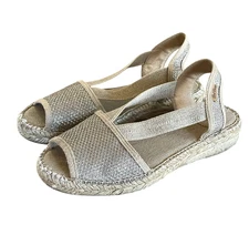 TONI PONS Estel Size 38 Natural Silver Slingback Wedge Espadrille Sandals Spain
