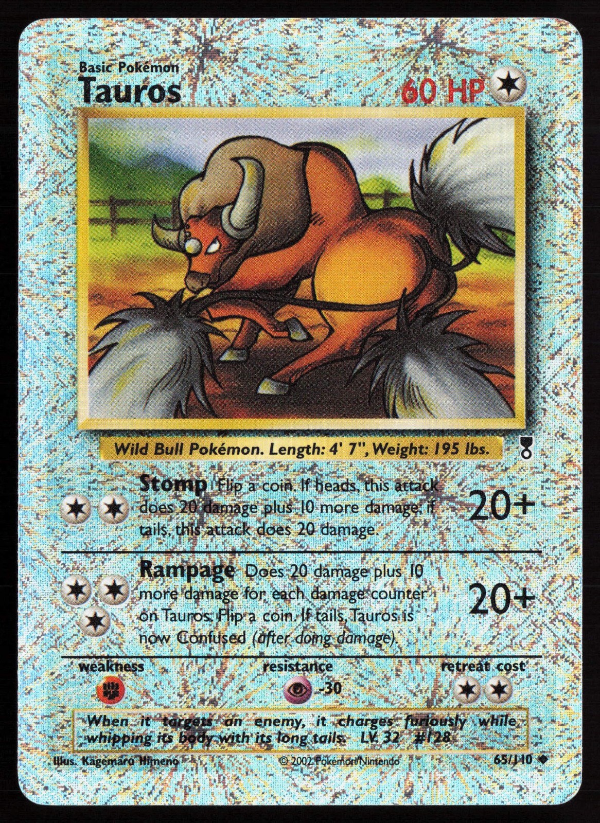 2002 Pokemon Legendary Collection Reverse Holo Foil /110 Tauros #65 NM