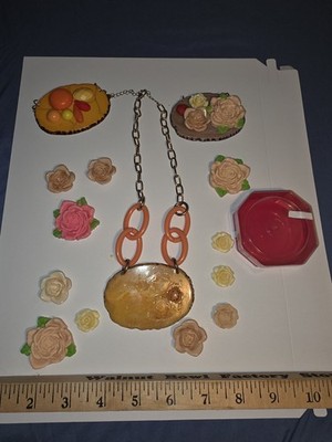 Davinci plastic flowers statement necklace designer Vintage Octagon Container 