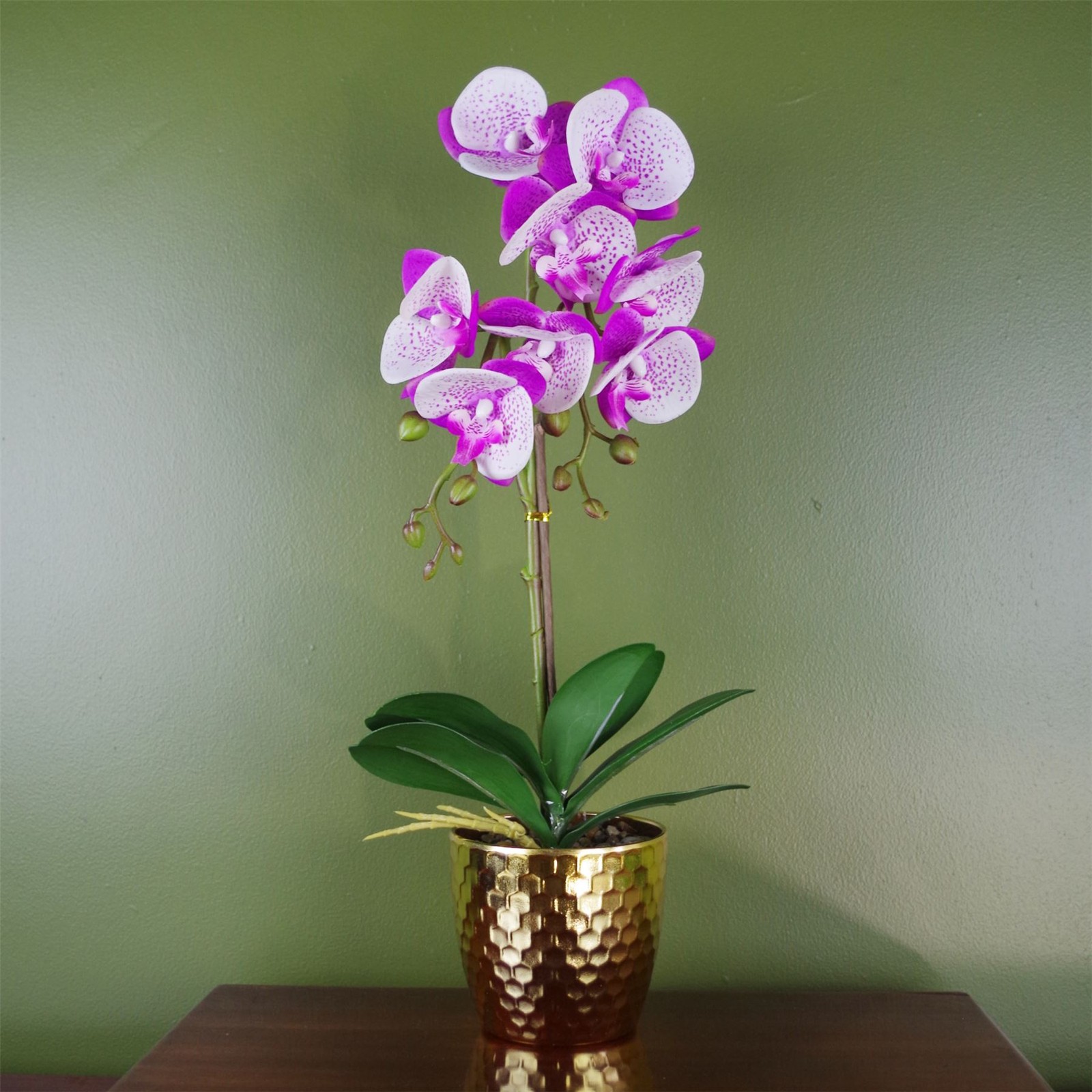 Leaf Artificial Orchid Potted Plant - Purple White Gold Real Touch / 50.0Cm - Image 3