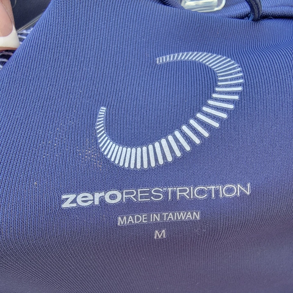 Chaqueta de golf Zero Restriction para mujer talla mediana blanca/azul logotipo cremallera completa Foto 4 de 4