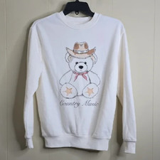 Zoe  Liv: Womens SMALL Country Music Teddy Bear Graphic Sweatshirt NWT