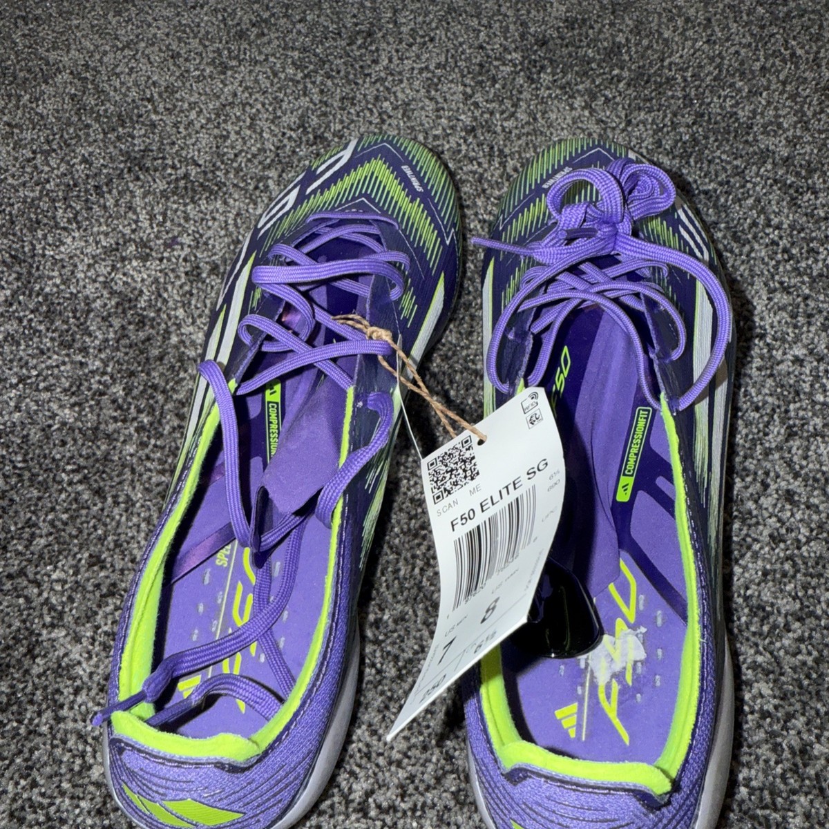 アディダスF50 Elite SG Adidas F50 Elite SG NEW Men's Size 7 Purple Green Metal Stud Screw