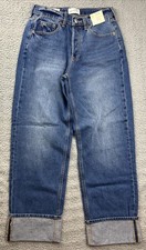 Universal Thread Women's Size 2 Mid Rise 90's Baggy Cuffed Jeans Dark Wash