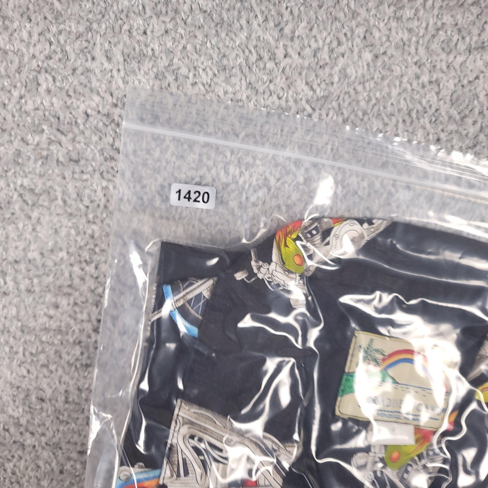 Paradise Found Shirt Mens Large Black Motorcycle Hawaiian Rayon Button Up Hawaii