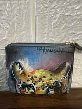 Anuschka hand painted Leather Coin Purse African Leopard Fashion Artwork 4"