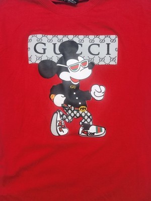Gucci Mickey Mouse Graphic T Shirt Red XL Designer Luxury