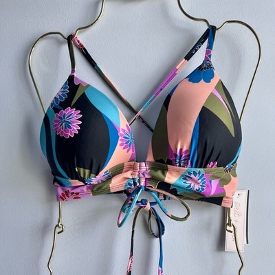 Salt + Cove Women's Blooming Wave Lace-Up-Back Midkini Top Size D/DD