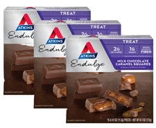 Atkins Endulge Milk Chocolate Caramel Squares, Low Sugar Treat (3 Pack)