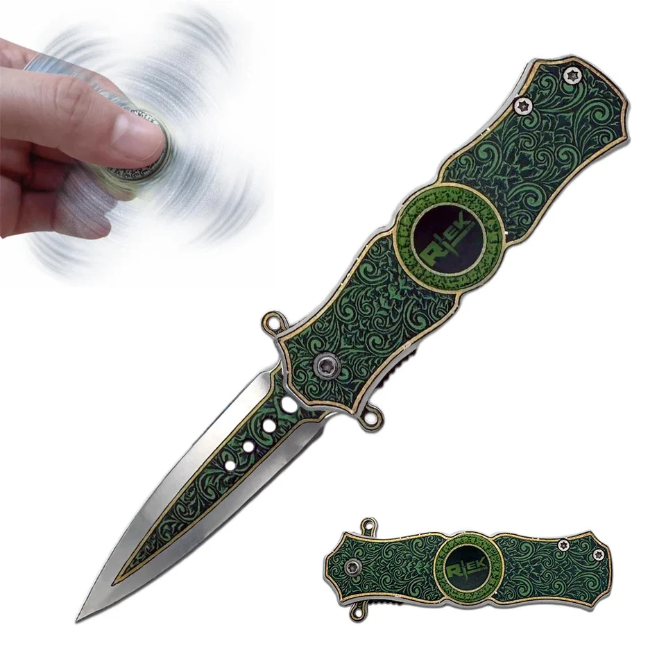 SPK 3423-GN 3" Rtek Royal Green Folding Knife Fidget Spinner - Image 2 of 4