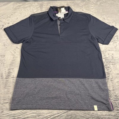 Tom Morris Polo Shirt Mens Large Navy Gray Colorblock Golf Stretch St Andrews