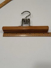 RARE VTG NEVCO Double Solid Wood Hanger Separate Metal Clasps Hold 2 Pair Pants