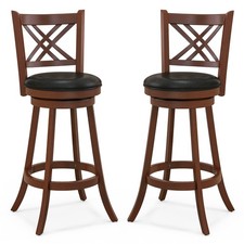 29" Swivel Bar Stools Set of 2 Upholstered Counter Stools w/ Cushion  Footrests
