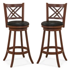 29" Swivel Bar Stools Set of 2 Upholstered Counter Stools w/ Cushion & Footrests