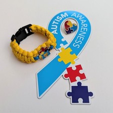 Autism Awareness Yellow Paracord Bracelet Pin & Magnet, Autism Awareness Bundle