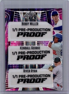Bobby Miller Kendall George River Ryan Leaf Baseball 1/1 Pre Production Proof