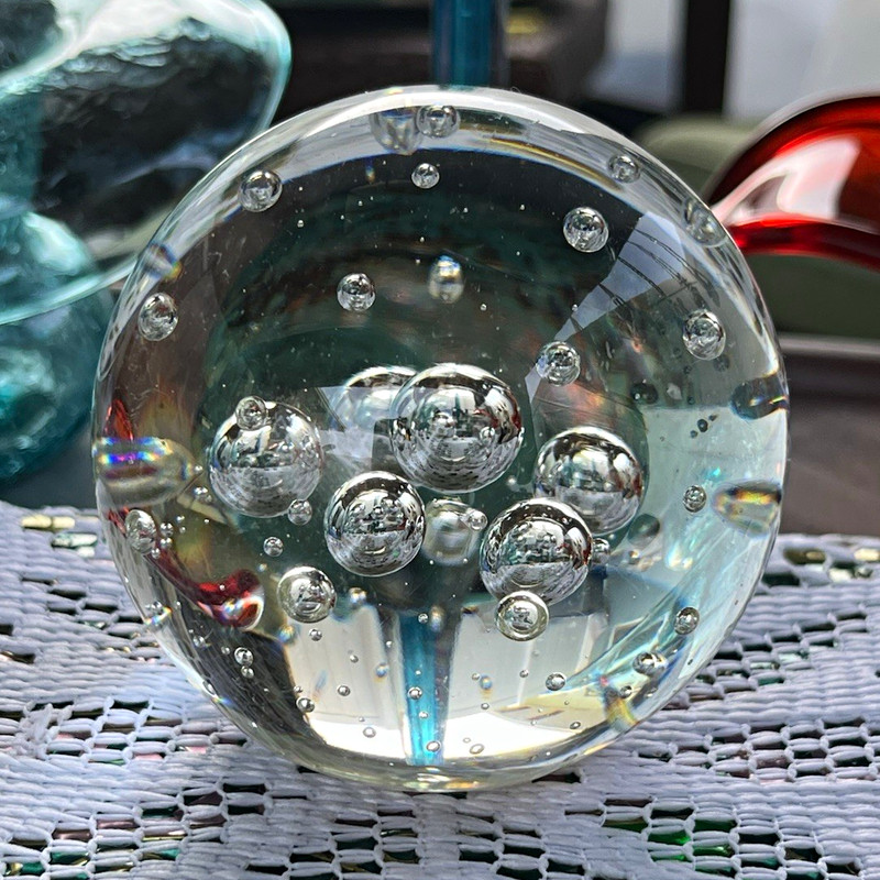 1960 LG Clear Glass Floating Bubbles Sphere/Orb Paperweight 5”