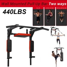 Wall Mounted Pull Up Bar and Dip Station 440Lbs Multifunctional Home Gym Workout