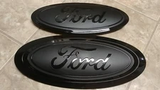 2017-19 Ford F250 F350 GRILL and TAILGATE emblem GLOSS/MATTE BLACK COMBO PAIR