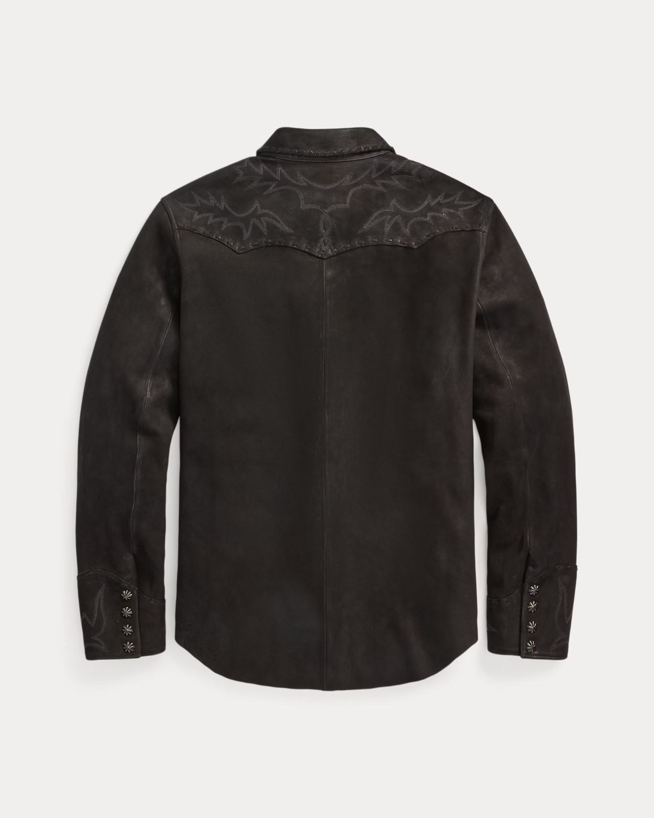 RRL Ralph Lauren Black Sheepskin Western Detail Suede Shirt Jacket Men's Large L image 2