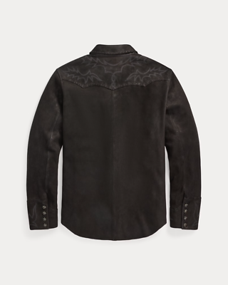 RRL Ralph Lauren Black Sheepskin Western Detail Suede Shirt Jacket