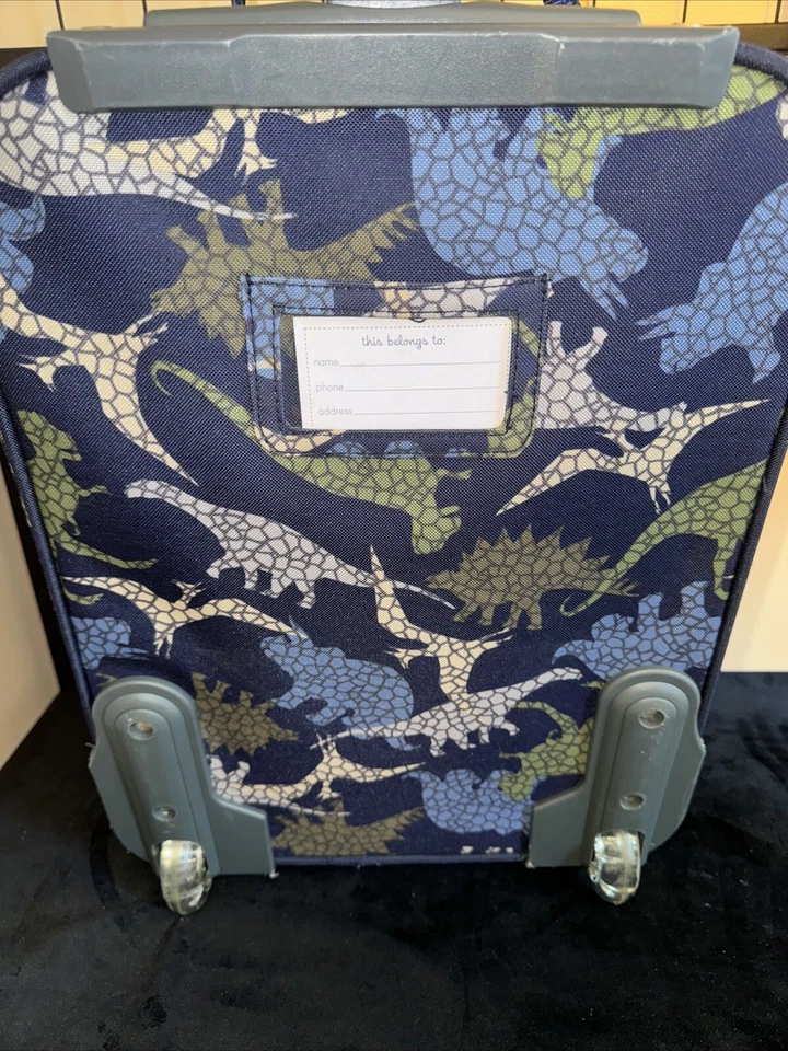 Pottery Barn Kids Green & Blue Dinosaur Rolling Suitcase 17x13x8 Carryon Luggage - Image 3 of 4