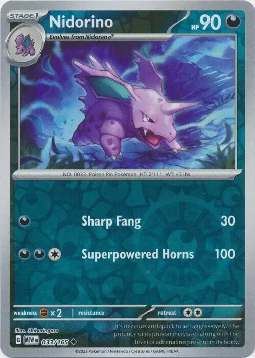 Nidorino - 033/165 - Pokemon TCG Scarlet & Violet 151 (2023) - NM - Reverse Holo