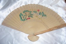 Vintage Wooden Japan Hand fan In Box Glass Top