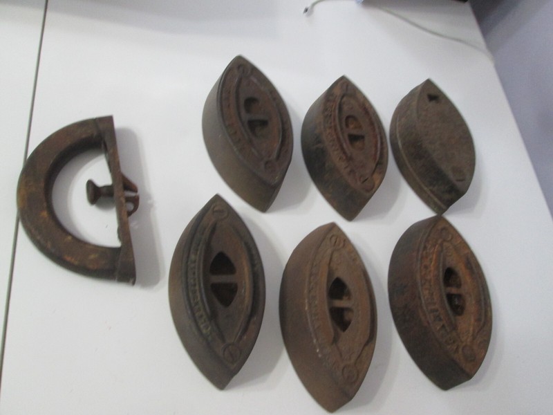 VINTAGE (6) lot SAD IRON (1) handle Enterprise, Cole Brookdale, Mrs. potts etc..