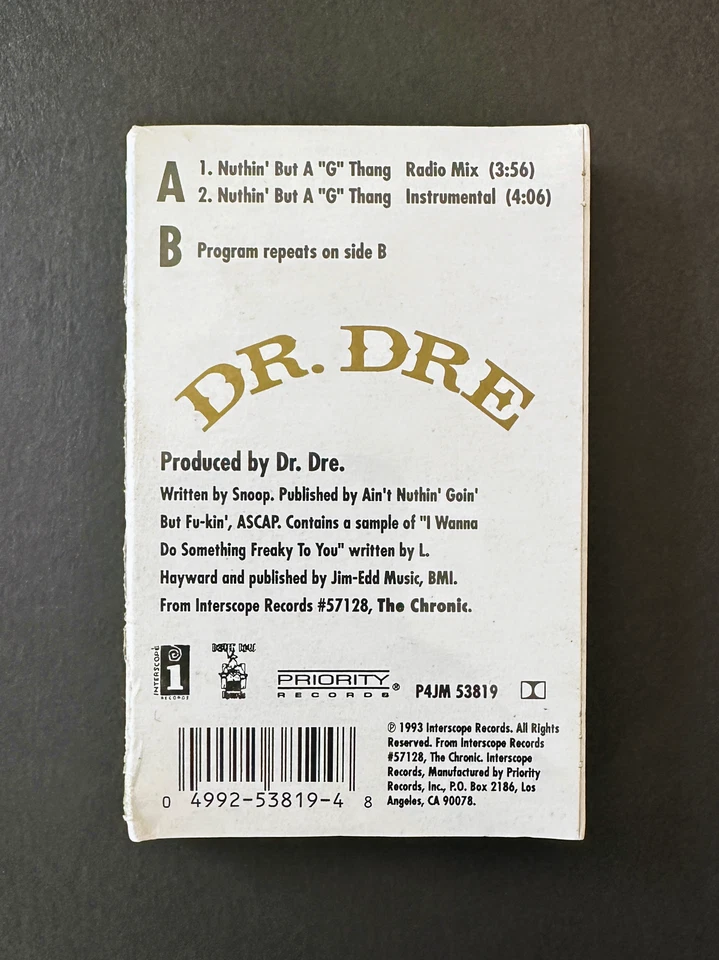 Dr. Dre Snoop "Nuthin' But A "G" Thang" Sealed New Cassette Single, US, 1993 - Image 2 of 4