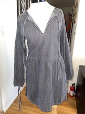 Babydoll Denim Dress Grey Black Peasant Boho ...