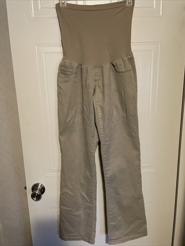Indigo Blue Maternity Jeans Womens Size M Tan Brown Denim Premium BootCut