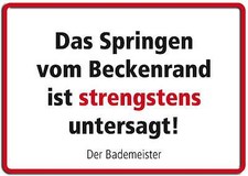 SPRINGEN VOM BECKENRAND FUNSCHILD - 10x15 cm Blechkarte Blechschild 15032