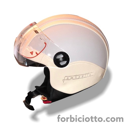 Casco vintage in pelle personalizzato ricamo Lambretta Corsivo Panna Grigio  | eBay
