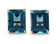 8.00 Carats Natural London Blue Topaz 14K Solid Yellow Gold Stud Earrings