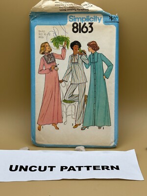 Simplicity Pattern 8163 Miss Nightgown, PJ and Robe Size 10 12 OLD 1977 UC FF
