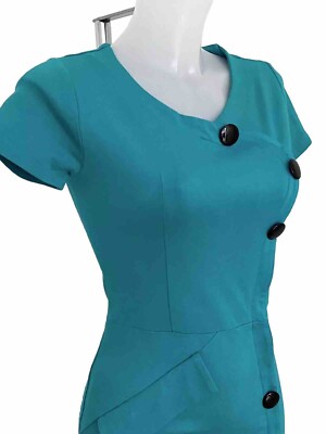 AMIKA FASHION 1940/50's style Teal Bodycon Short Sleeve Dress UK Size 8 |  eBay UK