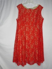 CB ESTABLISHED 1962 RED LACE NUDE LINED SLEEVLESS A-LINE DRESS SZ 18 #Y995