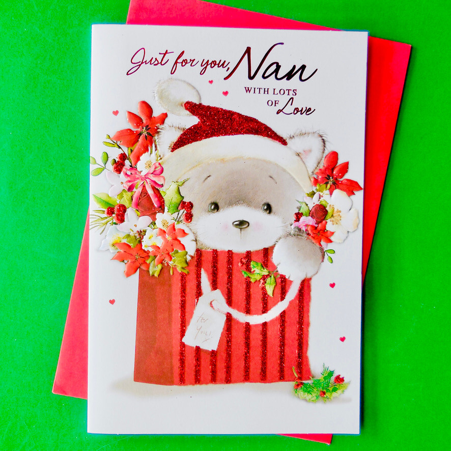 Just For You NAN Christmas Card Lovely Cute Bear Nice message Verse Modern