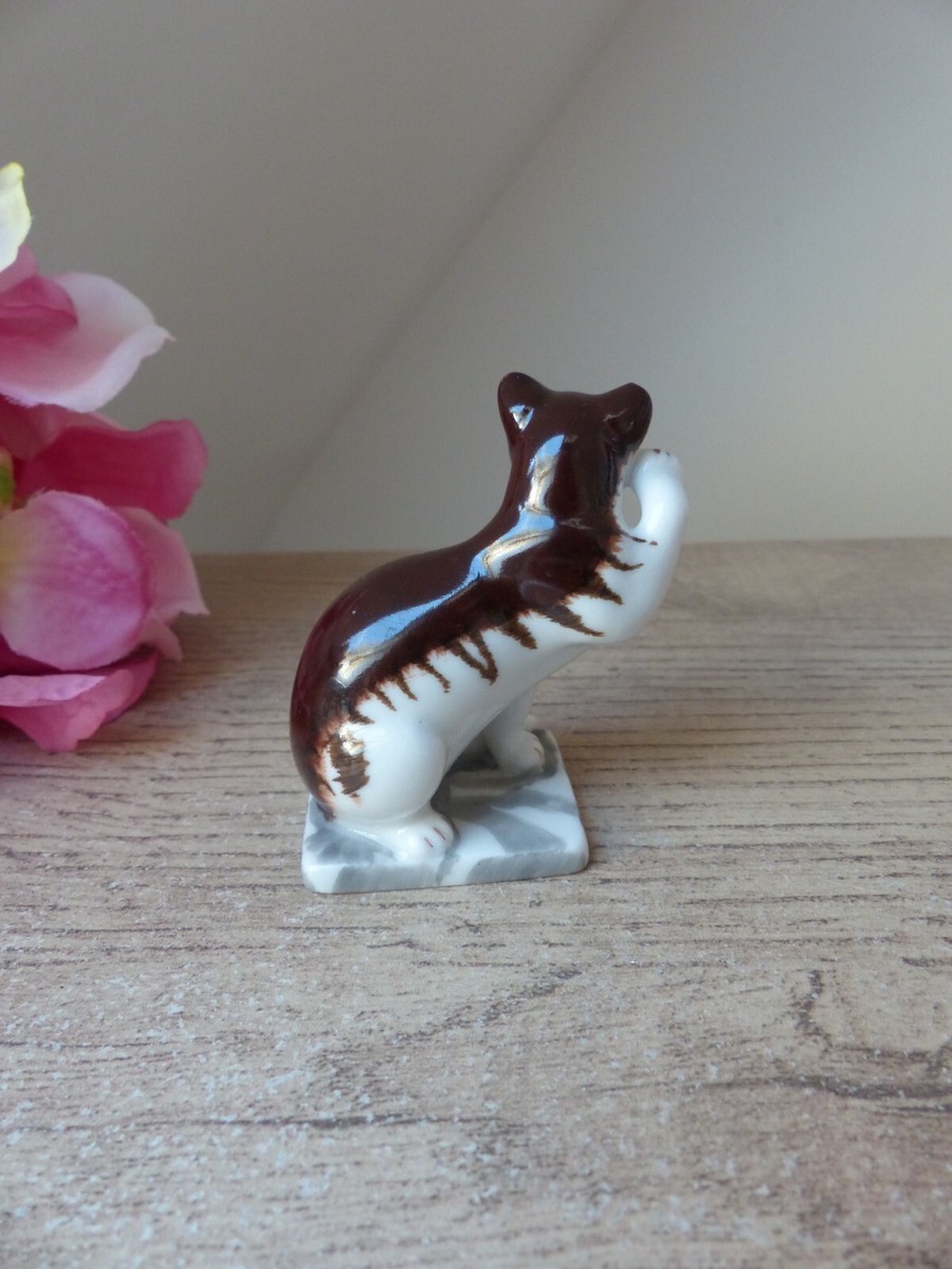 FIGURINE MINIATURE CHAT en porcelaine décor Fleuri collection Franklin