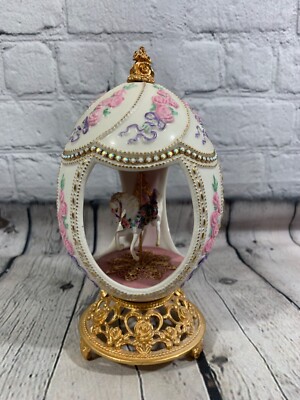 Vintage Franklin Mint Rose Faberge Musical Carousel Horse Egg TFM 96 Music Box