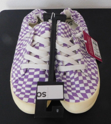 SO Super Comfy Memory Foam Purple/White Checked Pull-on Shoes w/Laces Sz 8 NWOB