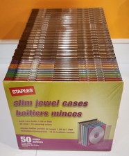 Staples Slim Jewel 50 Pack CD/DVD Cases 40 Clear 10 Assorted Colors 5 MM Thick