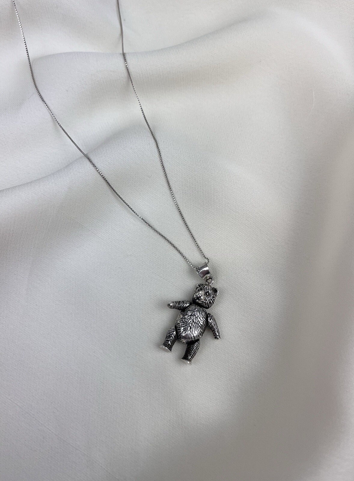 Solid Sterling Silver Jointed Teddy Bear Pendant … - image 6