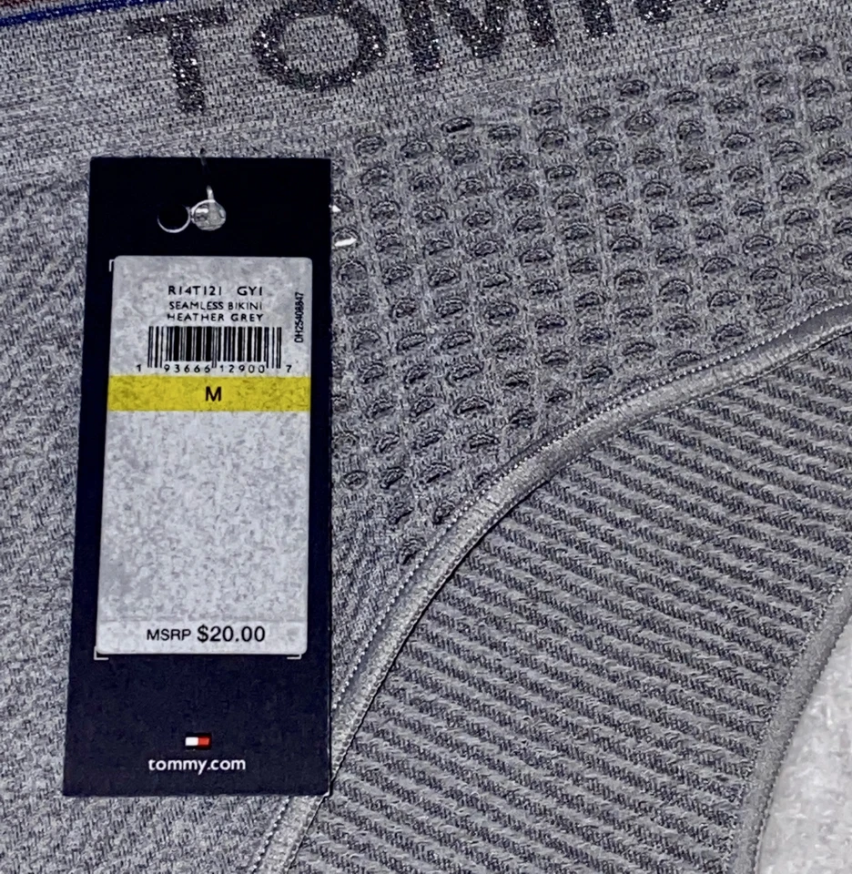 Panty de bikini TOMMY HILFIGER sin costuras acanalado con logotipo banda gris azul NUEVO para mujer XL 8 Foto 4 de 4