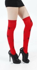 Chaussettes Pamela Mann sur le genou crâne rouge et noir