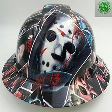 Hard Hat FULL BRIM custom hydro dipped , OSHA approved HORROR MOVIE POSTER BOMB