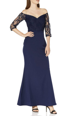Little Mistress Erin Navy Lace Bardot Maxi Dress - Size 8 - Brand New With  Tags | eBay UK
