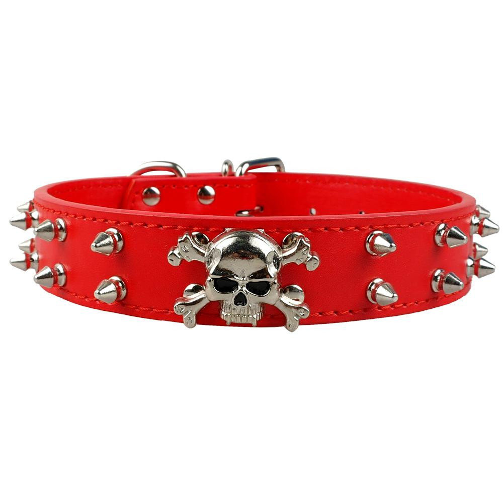 Amara-global Totenkopf HUNDEHALSBAND Mit Nieten – Kunstleder, Stufenlos Verstellbar In L/XL/XXL